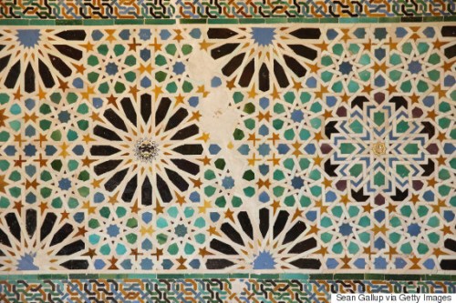 GRANADA, SPAIN - JULY 20: Intricate tile and mosaics decorates a room in the Nasrid Palaces at the Alhambra on July 23, 2013 in Granada, Spain. Southern Spain is among Europe's biggest tourist destinations. (Photo by Sean Gallup/Getty Images)